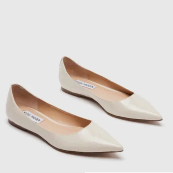 COPY MERYL BONE PATENT Point Toe White Flats
